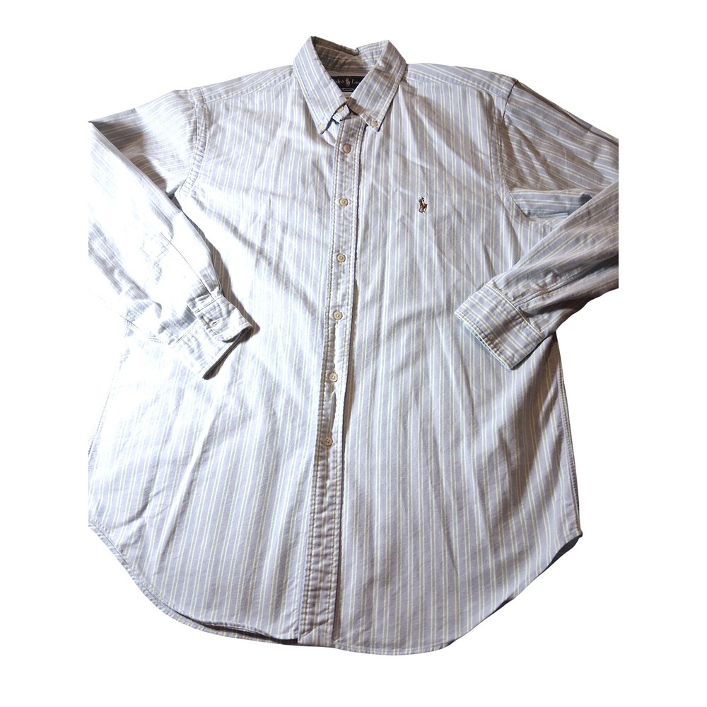 Polo Ralph Lauren Classic Fit Mens 16.5 32/33 Blue Green Striped Oxford Shirt